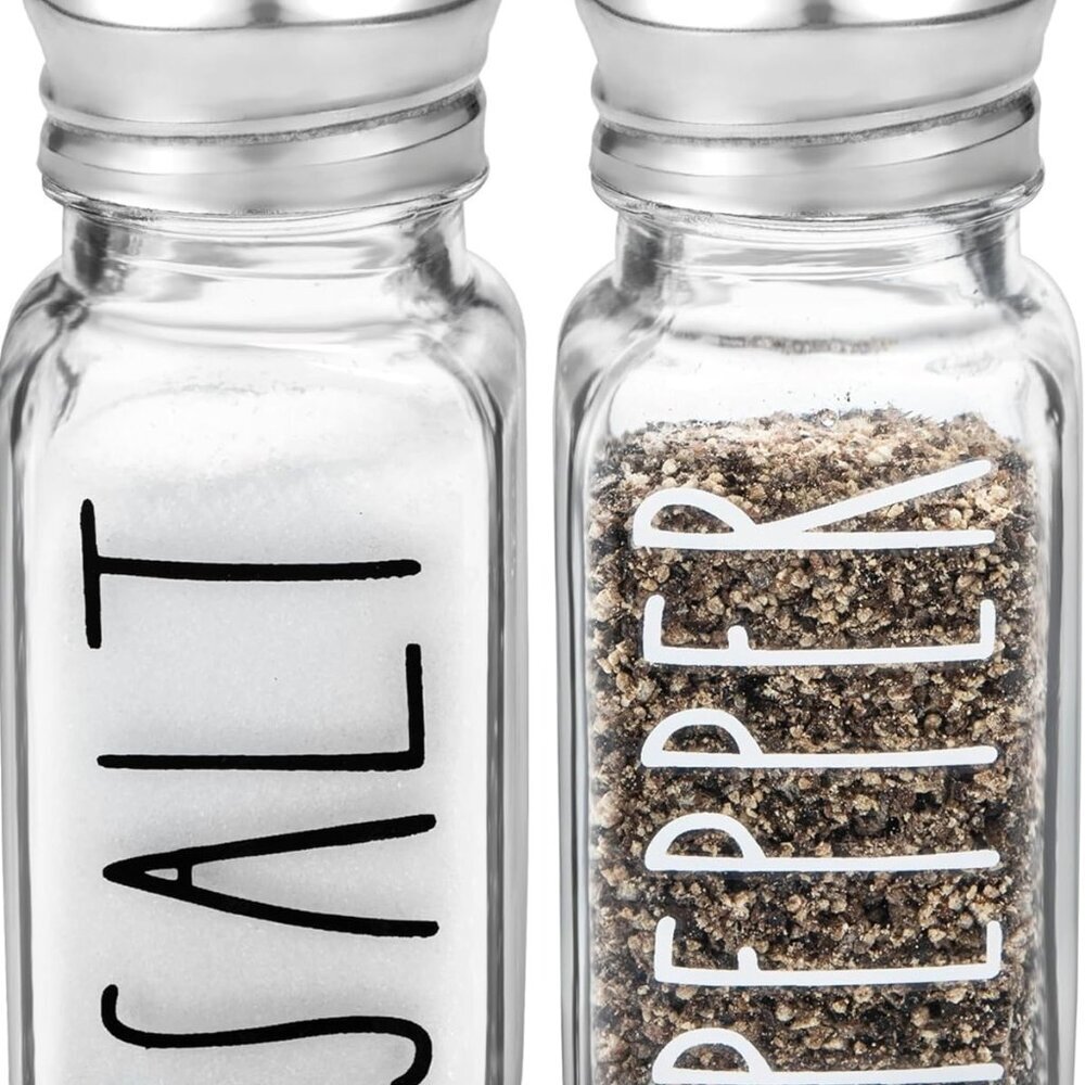 Clear Glass Salt and Pepper Shakers Set by - Modern Kitchen Decor for Home Resta